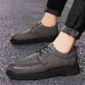 Casual leather shoes men's shoes 2021 autumn new lace up soft leather muffin heel shoes inner high block shoes low top 