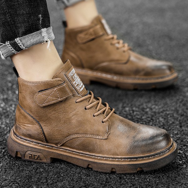 2021 Vintage men's lace up Martin boots fashion British leather shoes men's new autumn and winter high helper work shoes 