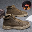 New British Style Men's work shoes autumn and winter Plush thick soled high top men's shoes outdoor warm Martin boots men's shoes 