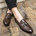 Korean men's leather shoes youth personality tassel shoes round head one pedal pea shoes daily single shoes large cross-border shoes 