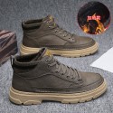 New British Style Men's work shoes autumn and winter Plush thick soled high top men's shoes outdoor warm Martin boots men's shoes 