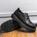 European station men's leather shoes round head lace up thick soled shoes muffin soled casual shoes Korean daddy shoes fashion men's shoes low top 