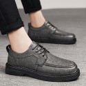 Casual leather shoes men's shoes 2021 autumn new lace up soft leather muffin heel shoes inner high block shoes low top 