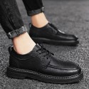 Casual leather shoes men's shoes 2021 autumn new lace up soft leather muffin heel shoes inner high block shoes low top 