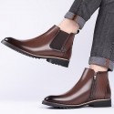 Martin boots men's middle top boots Korean fashion British retro sleeve high top leather shoes men's Chelsea boots 