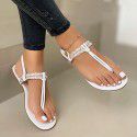 EBay foreign trade 2021 summer flat bottom Rhinestone clip toe buckle 40-43 casual sandals female sandals