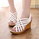 Wholesale 2021 spring and summer European and American new slope heel sandals women's fish mouth hollow high heels large foreign trade wholesale