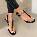 EBay foreign trade 2021 summer flat bottom Rhinestone clip toe buckle 40-43 casual sandals female sandals