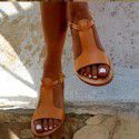 Amazon cross border large flat sandals women's metal buckle open toe flat heel casual sandals beach ROMAN SANDALS