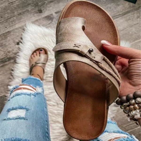 Wish independent station new 2021 foreign trade large size low heel cover toe cross-border women's shoes leisure sandals women's shoes