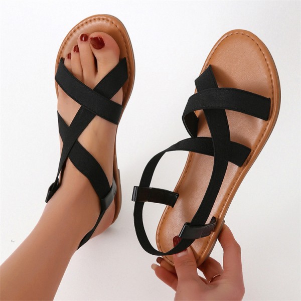 2022 summer new sandals female wish Amazon popular flat bottom fish mouth Roman sandals casual elastic sandals