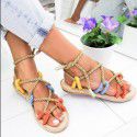 2021 summer European and American cross-border foreign trade large size women's hollow flat sandals hemp rope covered round head beach sandals