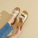Thick soled leather sandals women's 2022 summer new soft soled sandals girls wear slippers for leisure and versatile fashion