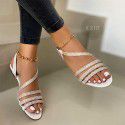 Wish foreign trade popular women's shoes 2020 summer new large comfortable flat bottom Rhinestone Buckle casual sandals