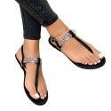 EBay foreign trade 2021 summer flat bottom Rhinestone clip toe buckle 40-43 casual sandals female sandals