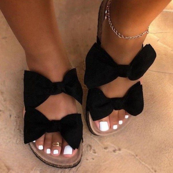 Cross border foreign trade large open toe BOW FLAT slippers women wear beach sandals in European and American fashion in summer