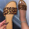 Amazon wish popular one word sandals female 2021 summer new European and American leopard print beach shoes manufacturer wholesale