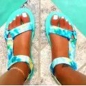 Foreign trade large beach sandals women's 22 year summer color matching sandals European and American women's shoes Velcro flat shoes size 30