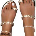 European and American foreign trade cross-border flat bottom Rhinestone sandals women's summer toe slippers beach shoes wish source Amazon