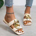 European and American foreign trade flat bottom chain decorative flat slippers women's large square head wearing beach sandals slippers