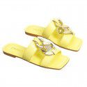 European and American foreign trade flat bottom chain decorative flat slippers women's large square head wearing beach sandals slippers