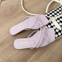 Fairy style slippers women's new 2022 summer wear Korean version simple thin belt square head flat bottom beach sandals tide