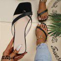 2022 spring foreign trade Europe and the United States cross-border square toe flip flops women's flat beach shoes Amazon slippers wish