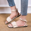 Amazon 2022 summer new foreign trade large square head flat bottom wrinkle line solid color low heel sandals women's spot