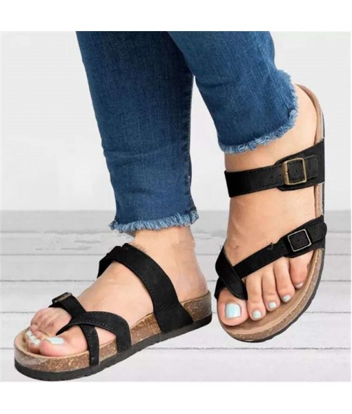 2019 popular summer sandals women's sawdust large clip toe flat bottom thickened sandals women's foreign trade wish hot selling women's shoes