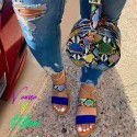 Wholesale 2020 summer new Amazon cross-border transparent European and American sandals colorful one-sided flat bottomed women's slippers