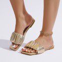 Summer foreign trade cross-border pleated flat slippers women's European and American low heel large square head sandals Amazon