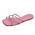 Fairy style slippers women's new 2022 summer wear Korean version simple thin belt square head flat bottom beach sandals tide