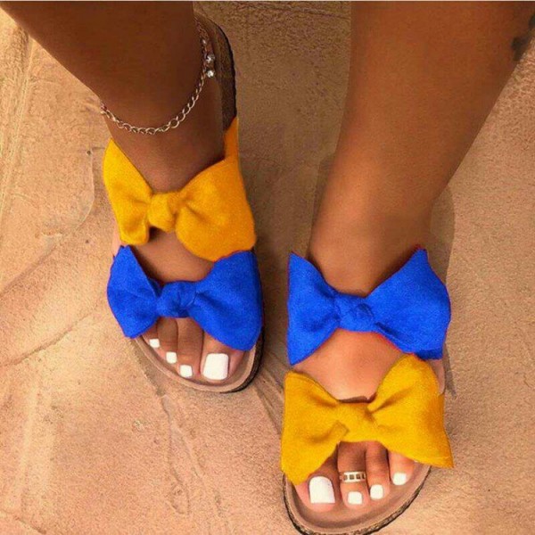 European and American summer new foreign trade large size Amazon express spot women's shoes sandals bow thick soled slippers