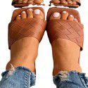 Foreign trade large size women's shoes 2022 summer new cross-border open toe square head sandals women's one-sided woven flat slippers