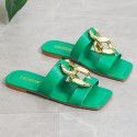 European and American foreign trade flat bottom chain decorative flat slippers women's large square head wearing beach sandals slippers