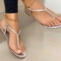 Foreign trade large size sandals women's 21 year summer new European and American clip toe bright diamond beach sandals 43 size wish Amazon