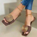 Cross border Amazon European and American style fashion large round buckle flat bottom leisure beach sandals women's foreign trade mosquito repellent incense women's shoes