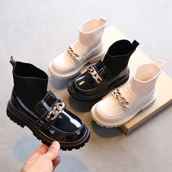 Girls' Martin boots 2022 autumn and winter new foreign style fashion middle school children's single boots little girls' two cotton leather boots British style