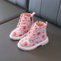 Er Mian warm female baby British leather boots 2021 autumn and winter new girl Martin boots lovely strawberry short boots