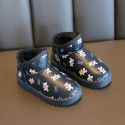 Girls' warm little bear snow boots 2021 winter cotton student Plush thickened cotton shoes middle and large children's leather short boots