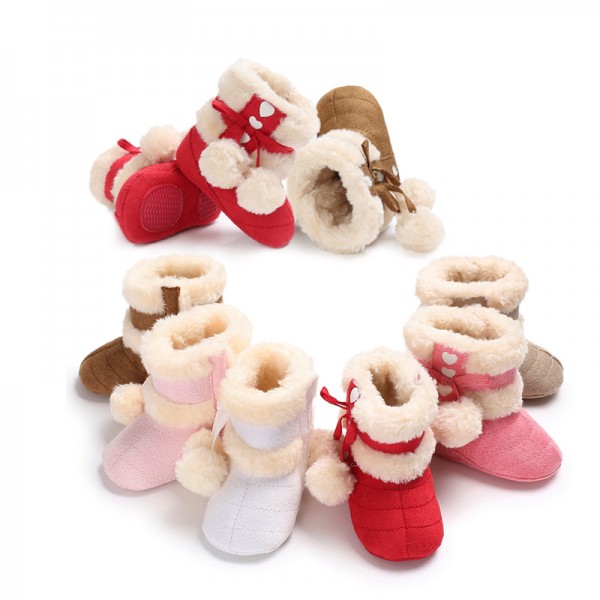 0-1 year old children's snow boots winter suede warm thickened female baby shoes plush soft bottom baby cotton boots