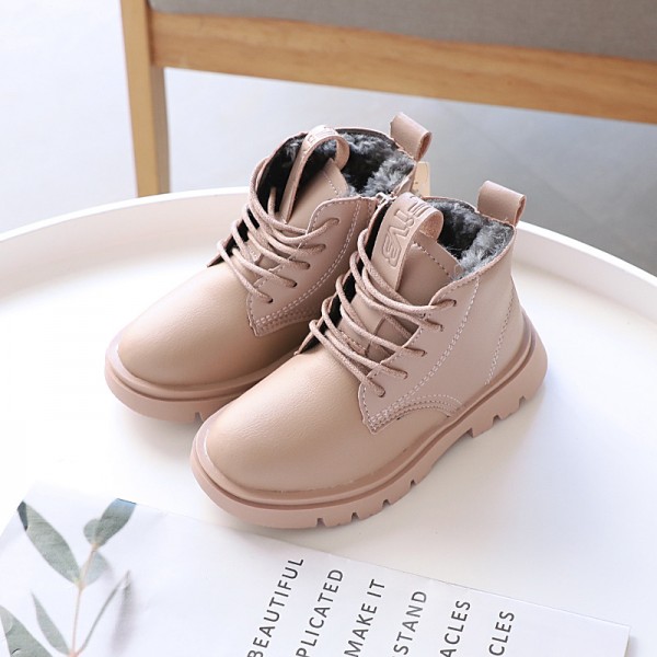 Winter warm large cotton girls' cotton shoes leather boots children's short boots Martin boots middle tube splicing 3492