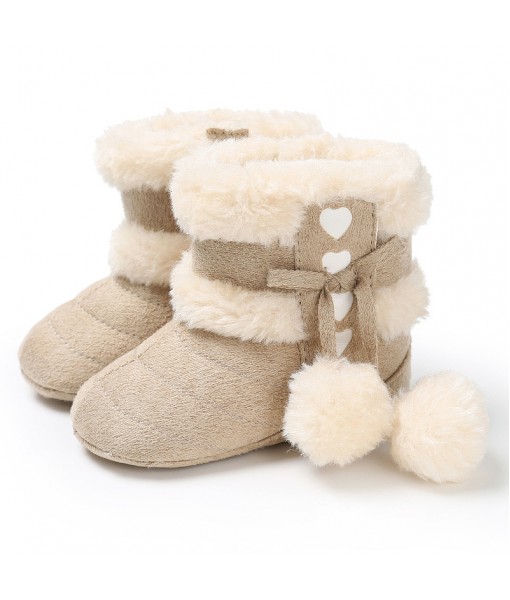 0-1岁儿童雪地靴冬季麂皮绒保暖加厚女宝宝鞋加绒软底婴儿棉靴
