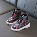 Er Mian warm female baby British leather boots 2021 autumn and winter new girl Martin boots lovely strawberry short boots
