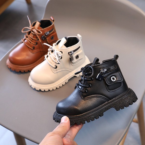 2022 autumn winter new girls' British style single boots boys' Martin boots children's side zipper fashion short boots single boots trend