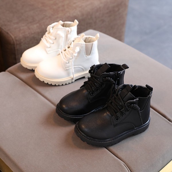 Autumn and winter new children's Martin boots boys' lace up middle tube leather boots girls' simple boots middle children's baby shoes 