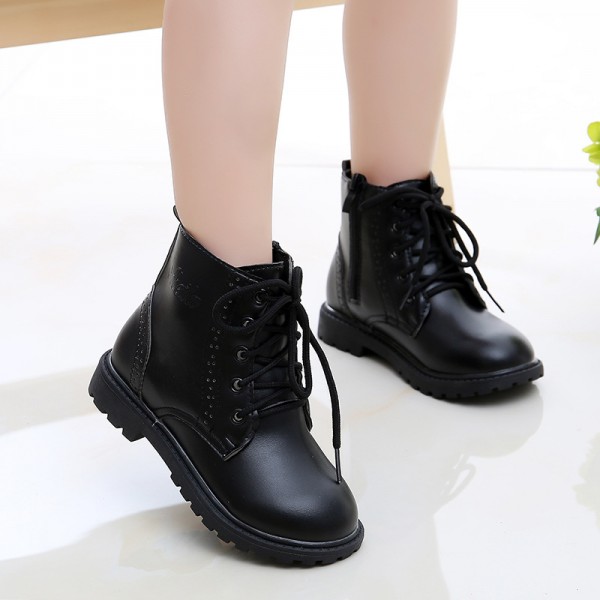 Spring and autumn children's short boots boys' and girls' Martin boots Korean version side zipper lace up casual single boots snow boots tide shoes