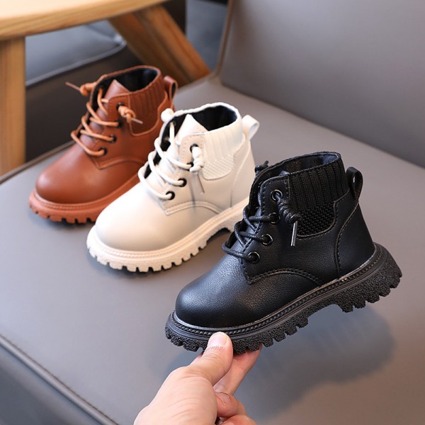 Children's Martin boots 2021 autumn and winter new wool mouth leather short boots boys' short boots girls' English single boots