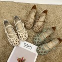 2020 spring and summer Korean version retro round head hollow out solid color sleeved single shoes baby shoes shallow mouth flat shoes leisure foreign trade