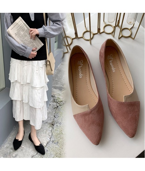 2019 spring and Autumn New Korean fashion pointed flat bottom shallow mouth frosted 3-color Four Seasons Women's single shoes scoop shoes foreign trade